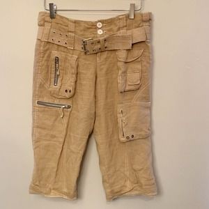 Pete & Greta Tan 0 Cargo Pants Johnny Was Pockets Straight Leg Belt